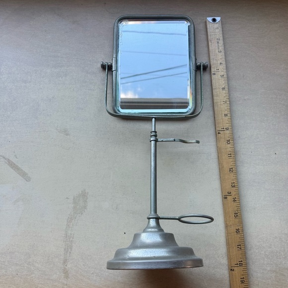 Antique Rectangular Beveled Mirror Shaving Stand Brush Mug Holder England - Picture 4 of 16